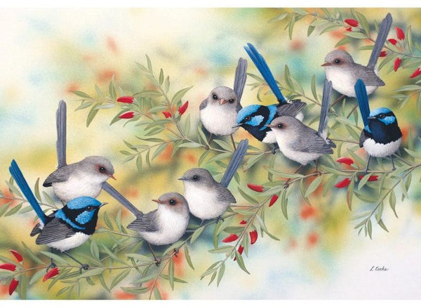 Card Superb Blue Wrens and Swan River Pea